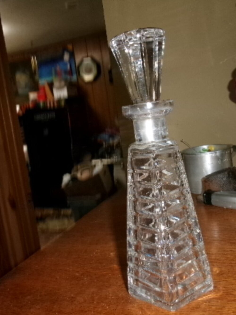 Vtg MCM Marshall Fields Hand Cut crystal west Germany Octagon shape decanter - Picture 8 of 9